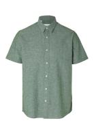 Selected Slhregnew-Linen Shirt Ss Classic W Grön