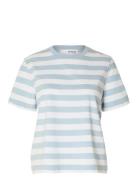 Selected Slfessential Ss Striped Boxy Tee Noos Blå