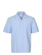 Selected Slhrelaxnew-Linen Shirt Ss Resort Blå