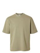 Selected Slhlooseoscar Ss O-Neck Tee Noos Khaki Green