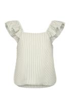 Selected Slfvittoria Striped Ruffle Sleeve Top B Vit