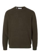 Selected Slhross Ls Knit Structure Crew Neck Noos Grön
