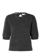 Selected Slflulu Ss Open Back Knit O-Neck Noos Grå