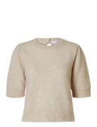 Selected Slflulu Ss Open Back Knit O-Neck Noos Kräm