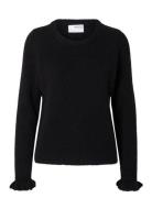 Selected Slflulu Ls Knit Frill Cuff O-Neck Noos Svart