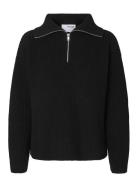 Selected Slfbloomie Ls Knit Half Zip Noos Svart