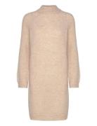 Selected Slflulu Ls High Neck Knit Dress Beige