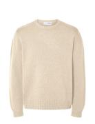 Selected Slhcody Ls Knit Relaxed Crew Neck Noos Beige