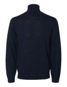 Selected Slhtray Ls Knit Merino Roll Neck Noos Marinblå