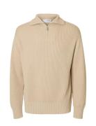 Selected Slhdry Ls Knit Relaxed Half Zip Kräm
