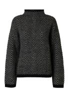 Selected Slflulu Ls Herringb Knit High Neck Svart