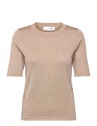 Selected Slflura Lurex 2/4 Knit O-Neck Beige