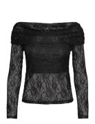 Selected Slfmista Ls Off Shoulder Lace Top Svart