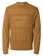 Selected Slhtray Ls Knit Merino Crochet Crewneck Beige