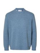 Selected Slhreuben Ls Knit Relaxed Crew Neck Blå