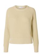 Selected Slfbirla Ls Knit Short O-Neck Kräm