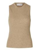 Selected Slfingrid Sl Knit Top Beige