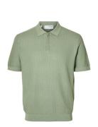 Selected Slhcran Ss Knit Structure Half Zip Polo Grön