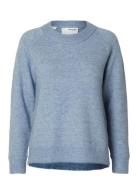 Selected Slflulu Ls Knit O-Neck B Noos Blå
