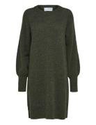 Selected Slflulu Ls Knit Dress O-Neck B Noos Khaki Green