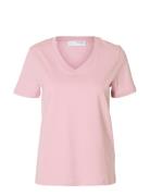 Selected Slfessential Ss V-Neck Tee Noos Rosa