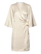Selected Slffranziska 3/4 Short Satin Wrap Dress Grå