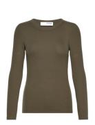 Selected Slfdianna Ls O-Neck Top Noos Khaki Green