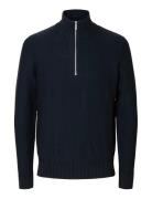Selected Slhaxel Ls Knit Half Zip W Marinblå