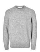 Selected Slhrai Ls Knit Crew Neck Noos Grå