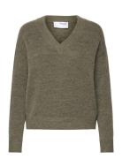 Selected Slfmaline Ls Knit V-Neck Noos Grön