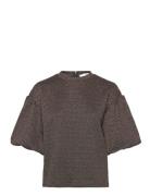 Selected Slfagnethe 2/4 O-Neck Jaquard Top Brun