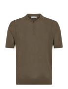 Mango Openwork Knitted Cotton Polo Shirt Khaki Green
