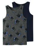 Name It Nkmtank Top 2P Dark Grey Mel Skull Noos Marinblå
