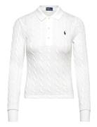 Polo Ralph Lauren Cable-Knit Cotton Long-Sleeve Polo Shirt Vit