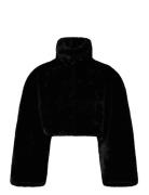 ROTATE Birger Christensen Faux Fur Crop Jacket Svart