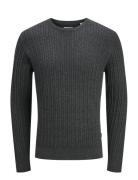 Jack & J S Jjeemil Knit Cable Crew Neck Noos Grå