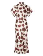 Malina Alivia Short Sleeve Satin Midi Dress Röd