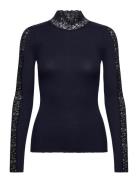 Rosemunde Rwbeatha Silk Ls Lace T-Shirt Marinblå