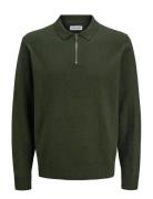Jack & J S Jjeemil Knit Polo Half Zip Ls Noos Khaki Green