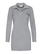 Calvin Klein Jeans Ls Monologo Rib Polo Mini Dress Grå