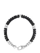 Nialaya Men's Hexagon Beaded Bracelet With Black Onyx And Silver Svart