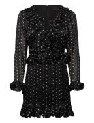 Bardot Frill Detail Spot Mini Dress Svart