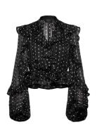 Bardot Frill Detail Spot Blouse Svart
