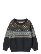 Wheat Jaquard Pullover Julius Marinblå