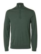 Selected Slhtray Ls Knit Merino Half Zip Noos Grön