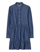 Lexington Clothing Denim Frill Tunic Dress Blå