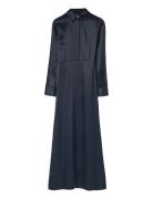 Lexington Clothing Maxi Satin Shirt Dress Marinblå