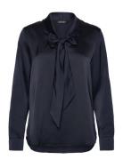Lauren Ralph Lauren Satin Charmeuse Tie-Neck Blouse Marinblå