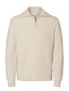 Selected Slhland Ls Knit Half Zip Kräm