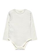 Mango Cotton Striped Baby Bodysuit Kräm